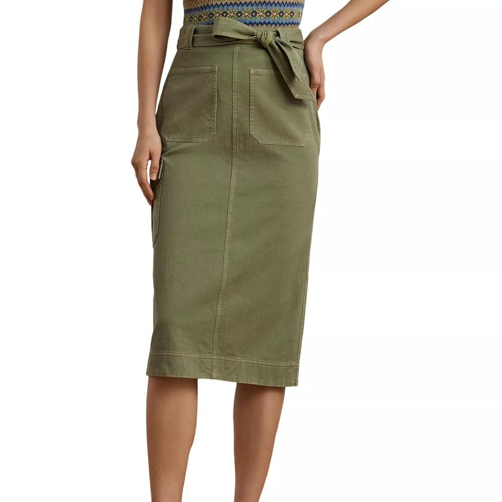 Lauren Ralph Lauren Belted Cotton Twill Pencil Skirt